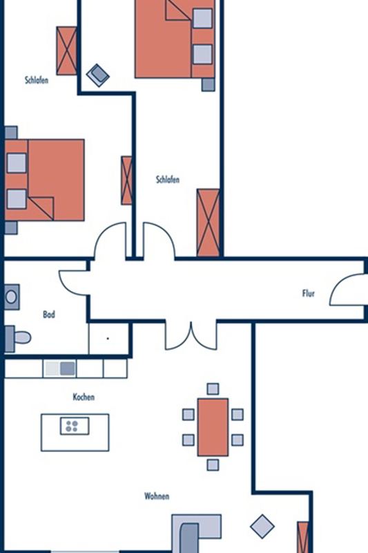 Der Grundriss des Ferienappartements Zaunkönig in Sellin auf Rügen