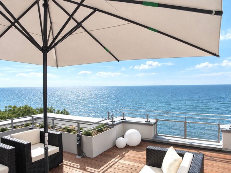 Der Meerblick von der Dachterrasse der Ferienwohnung in Sassnitz