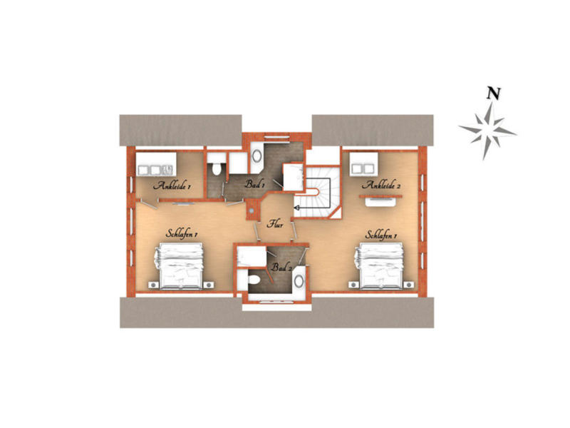 Der Grundriss des Ferienhaus Klenterhüüs im Obergeschoss