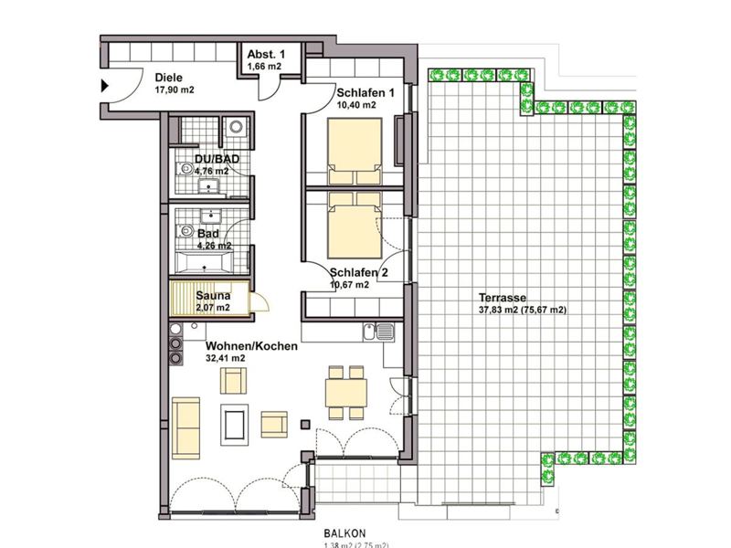 Der Grundriss der Ferienwohnung Ocean Eleven in Sassnitz.
